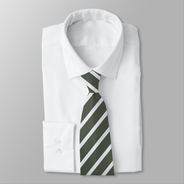Grey-Green and Soft Off-White Diagonal Stripe Tie (Tied)