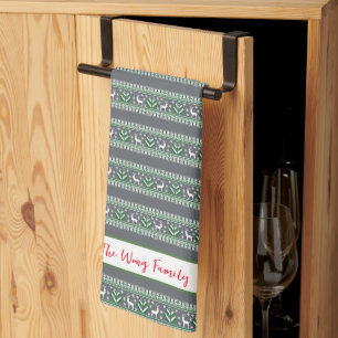 Grey Green and White Fair Isle Christmas Kitchen Towel