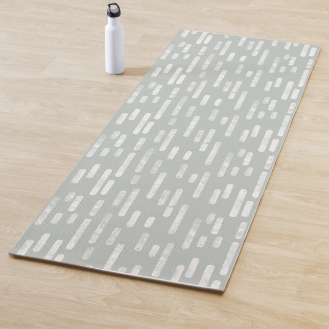 Grey Green and White Inky Rounded Lines Pattern Yoga Mat (In Situ)