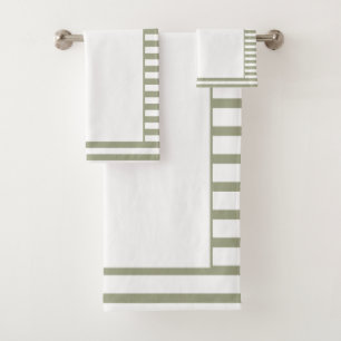 Grey Green and White Stripe Bath Towel Set