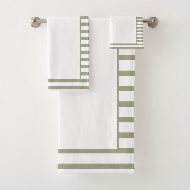 Grey Green and White Stripe Bath Towel Set (Insitu)