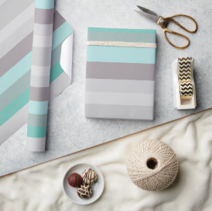 Grey Green Blue Stripes Wrapping Paper