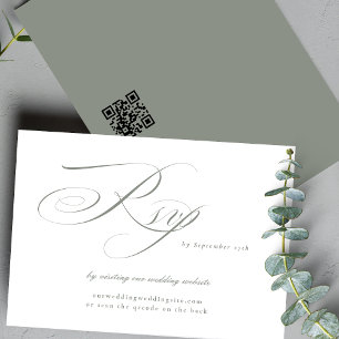 Grey Green Calligraphy Wedding Website QR CODE RSVP Card
