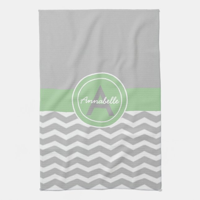 Grey Green Chevron Kitchen Towel (Vertical)