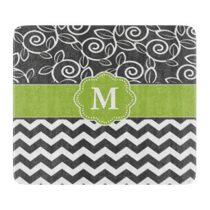 Grey Green Chevron Monogram Cutting Board