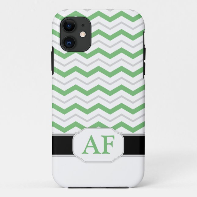 Grey & Green Chevron Monogram iPhone 5 Case (Back)