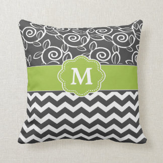 Grey Green Chevron Monogram Throw Pillow