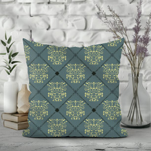 Grey Green Diamond Damask Pattern Throw Pillow