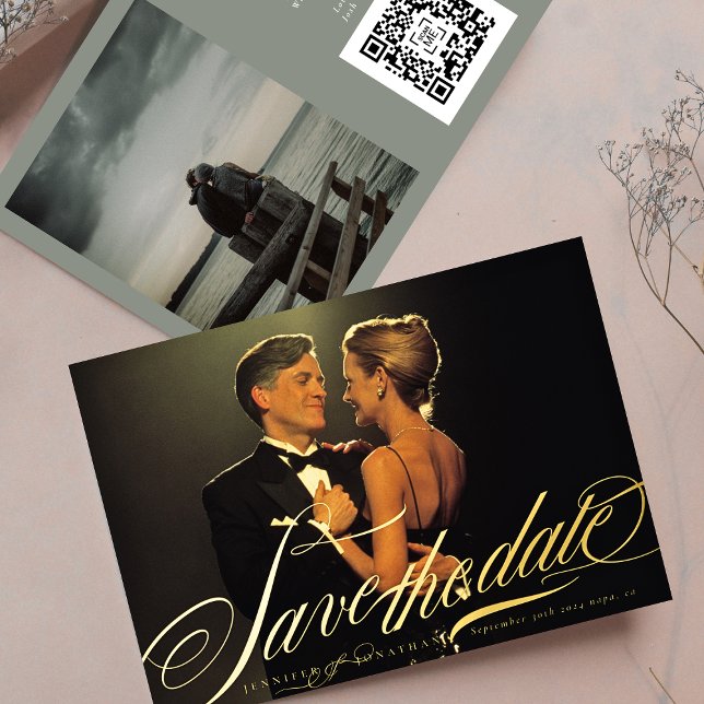 Grey Green Elegant Gold Calligraphy QR Code Photo (Creator Uploaded)