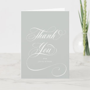 Grey Green Elegant Script Graduation Photo+Message Thank You Card