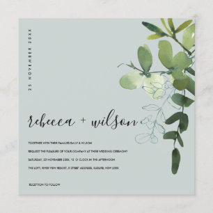 GREY GREEN EUCALYPTUS FOLIAGE WATERCOLOR WEDDING INVITATION