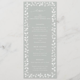 Grey-Green Hand Printed Holly+Berries Christmas Menu