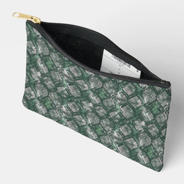 Grey, green imitation snake skin. accessory pouch (Open)