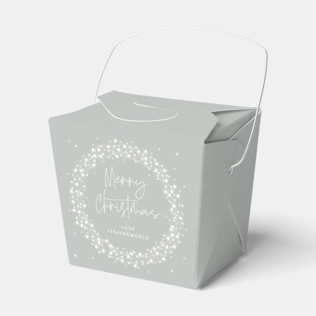 Grey-Green Merry Christmas Sparkling Lights Favor Box (Front Side)