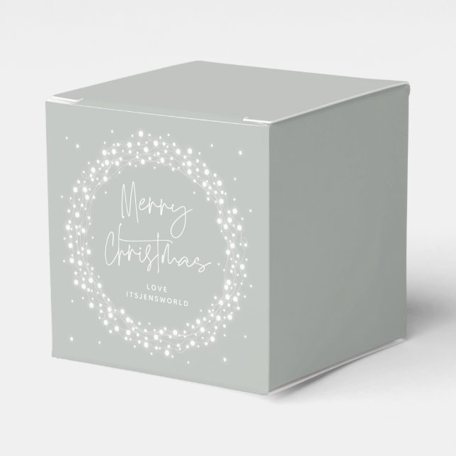 Grey-Green Merry Christmas Sparkling Lights Favor Box (Front Side)