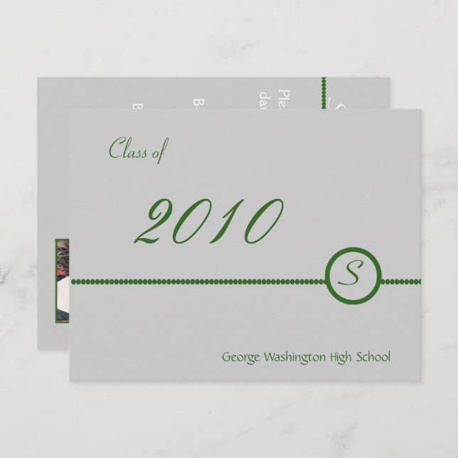 Grey & Green Monogram Photo Invitation (Front/Back)