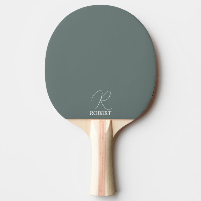 Grey Green Monogrammed Ping Pong Paddle (Front)