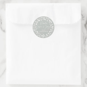 Grey-Green Peace Love+Joy Holly Wreath Classic Round Sticker