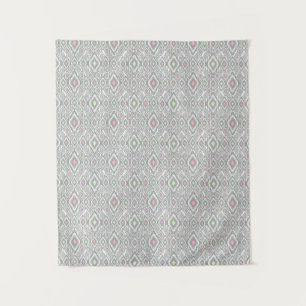 Grey, green, pink rhombuses on a white tapestry