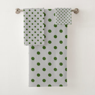 Grey Green Polka Dot Bath Towel Set