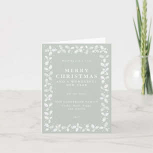 Grey Green Printed Holly Leaves Border Non Photo Holiday Card