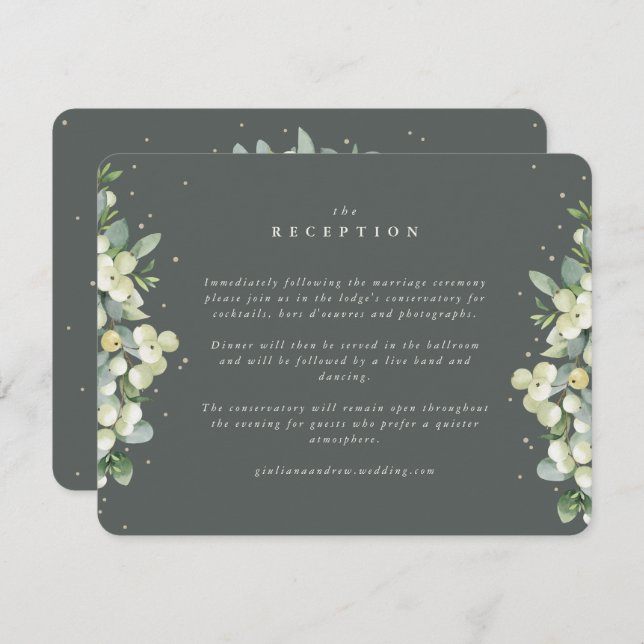 Grey Green Snowberry+Eucalyptus Edged Reception Enclosure Card (Front/Back)