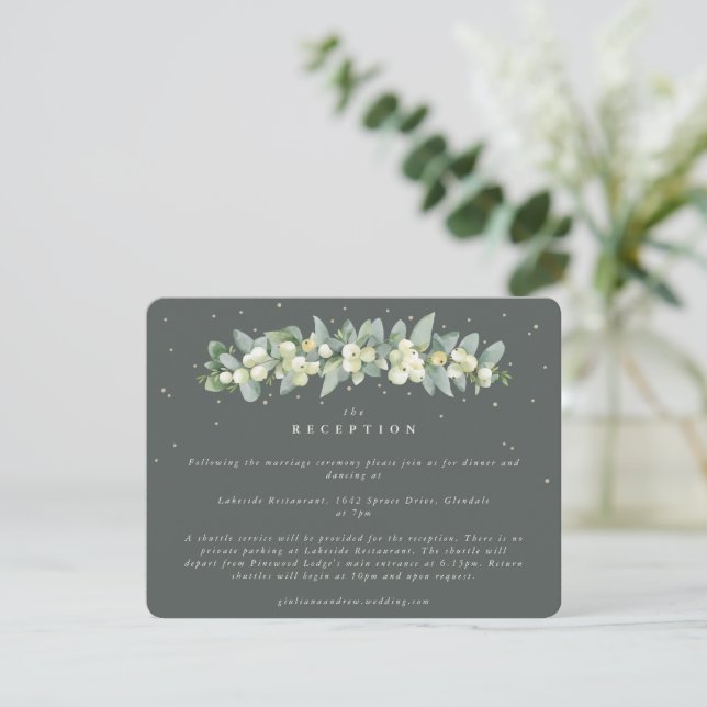 Grey Green Snowberry+Eucalyptus Garland Reception Enclosure Card (Standing Front)