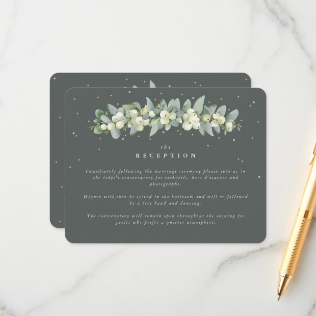 Grey Green Snowberry+Eucalyptus Garland Reception Enclosure Card (Front/Back In Situ)