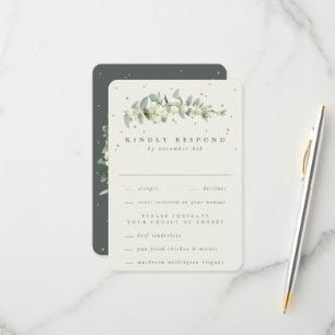 Grey Green Snowberry+Eucalyptus Stem Wedding RSVP Card