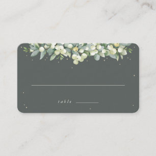 Grey Green Snowberry+Eucalyptus Wedding Flat Place Card