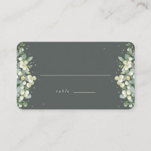 Grey Green Snowberry+Eucalyptus Wedding Flat Place Card