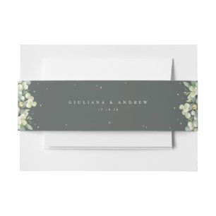 Grey Green Snowberry+Eucalyptus Wedding Landscape Invitation Belly Band