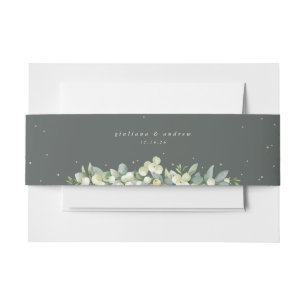 Grey Green Snowberry+Eucalyptus Wedding Landscape Invitation Belly Band