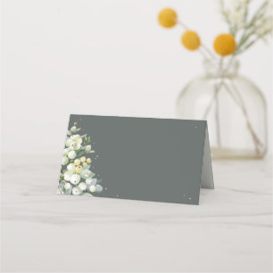 Grey Green Snowberry+Eucalyptus Wedding Place Card