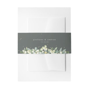 Grey Green Snowberry+Eucalyptus Wedding Portrait Invitation Belly Band