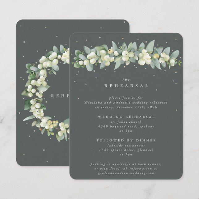 Grey Green Snowberry+Eucalyptus Wedding Rehearsal Enclosure Card (Front/Back)