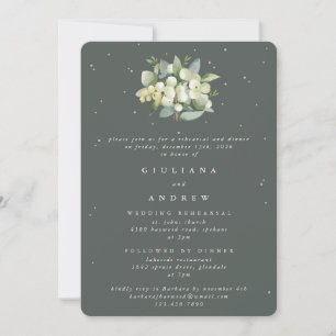 Grey Green Snowberry+Eucalyptus Wedding Rehearsal Invitation