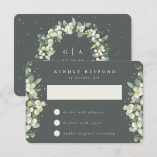 Grey Green Snowberry+Eucalyptus Wedding RSVP Card