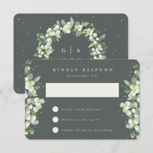 Grey Green Snowberry+Eucalyptus Wedding RSVP Card