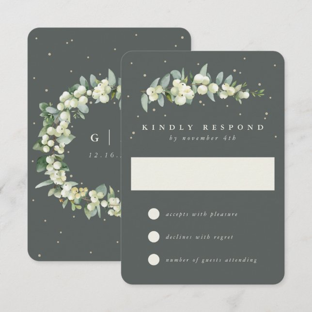 Grey Green Snowberry+Eucalyptus Wedding RSVP Card (Front/Back)