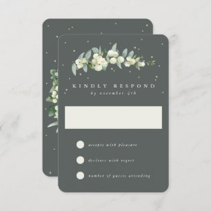 Grey Green Snowberry+Eucalyptus Wedding RSVP Card