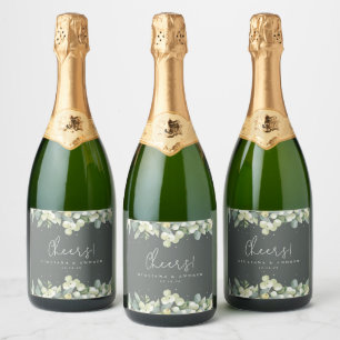 Grey-Green Snowberry+Eucalyptus Winter Wedding Sparkling Wine Label