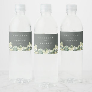 Grey-Green Snowberry+Eucalyptus Winter Wedding Water Bottle Label