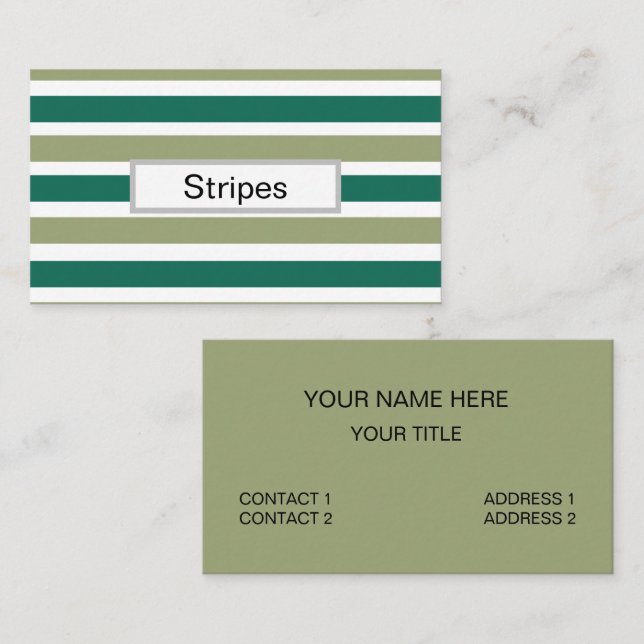Grey Green Stripes Business Card (Front/Back)