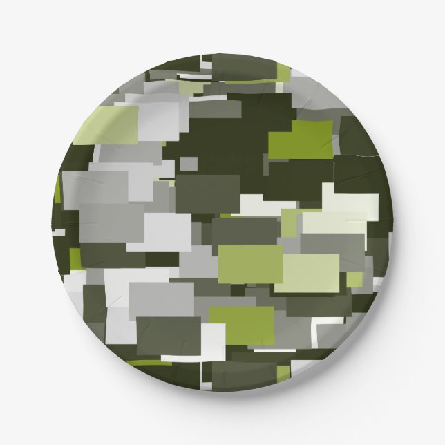 Grey Green Urban Camouflage Paper Plate (Front)