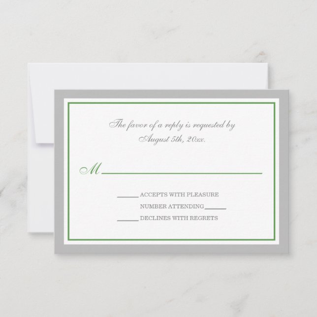 Grey & Green Wedding Reception RSVP Cards (Front)