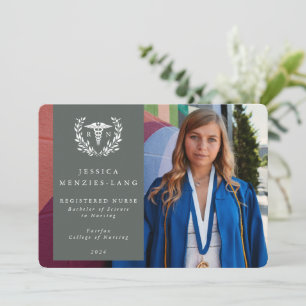 Grey Green + White Laurel Wreath Registered Nurse Announcement