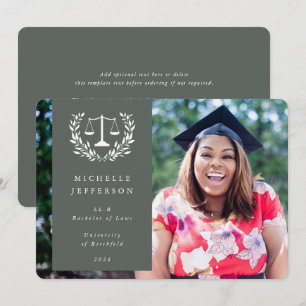 Grey-Green + White Law Scales Laurel Wreath Photo Announcement