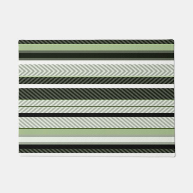 Grey, green, white stripes.  doormat (Front)