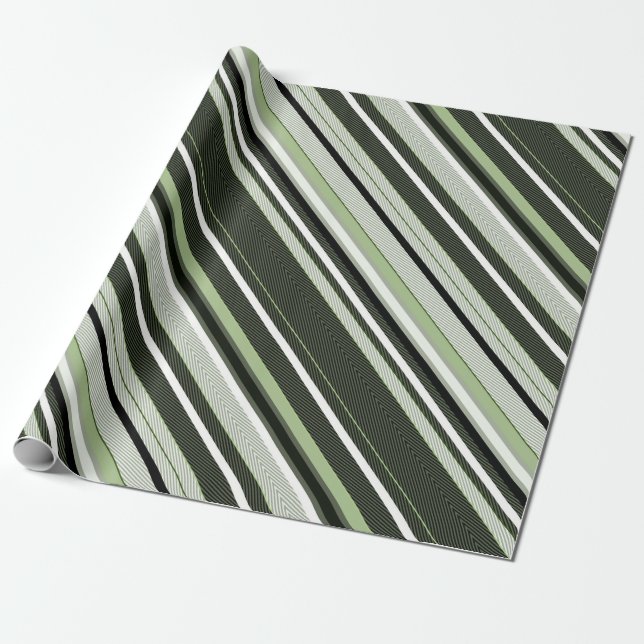 Grey, green, white stripes. wrapping paper (Unrolled)